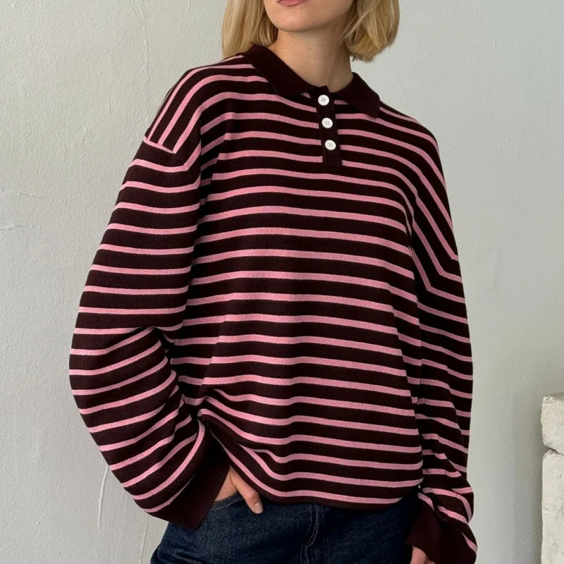 GESTREEPTE VINTAGE TRUI | ROSA™