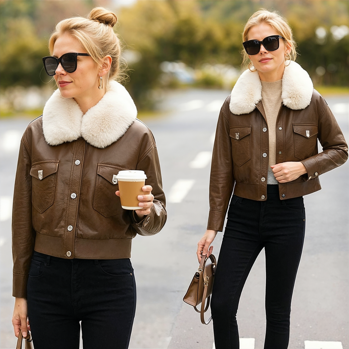 Roxy | Leren jas imitatiebont